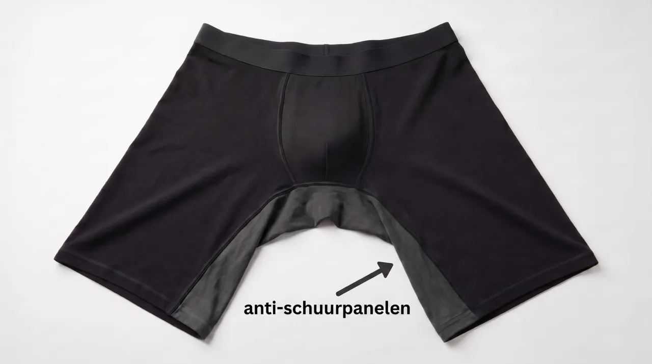 Zwarte boxer met Nederlandse uitleg bij de panelen tegen schuren.